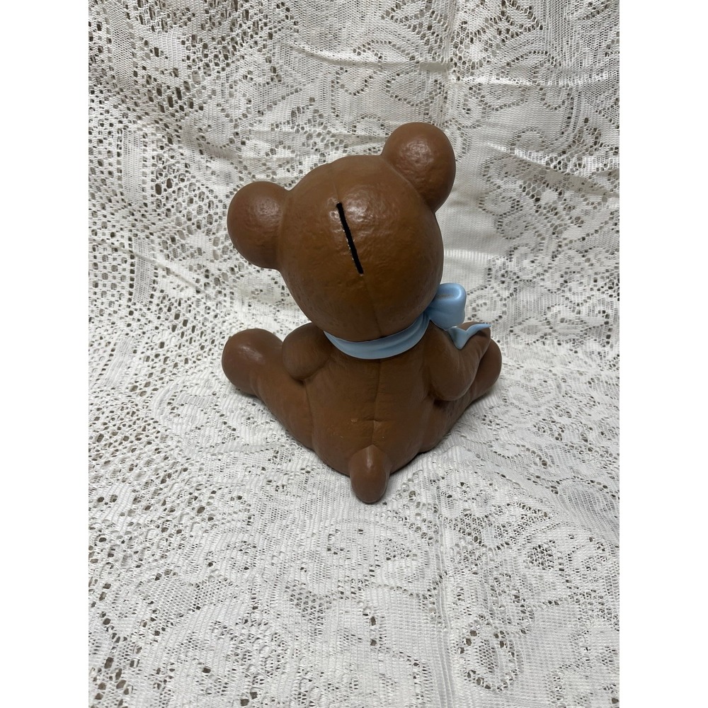 Vintage ceramic teddy bear piggy bank-hand painted nursery decor - Picture 4 of 5
